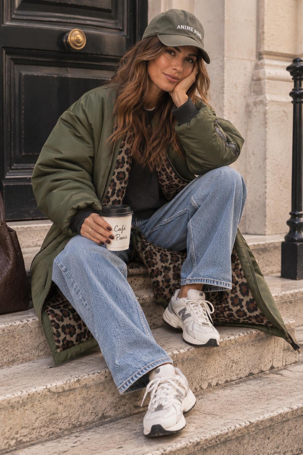 Lange Wende-Bomberjacke Lara Khaki
