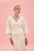 Pull Col V En Mohair Et Laine À Fleurs - Blanc