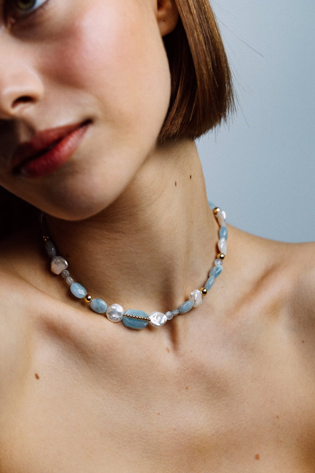 Cowrie Necklace - Aquamarine