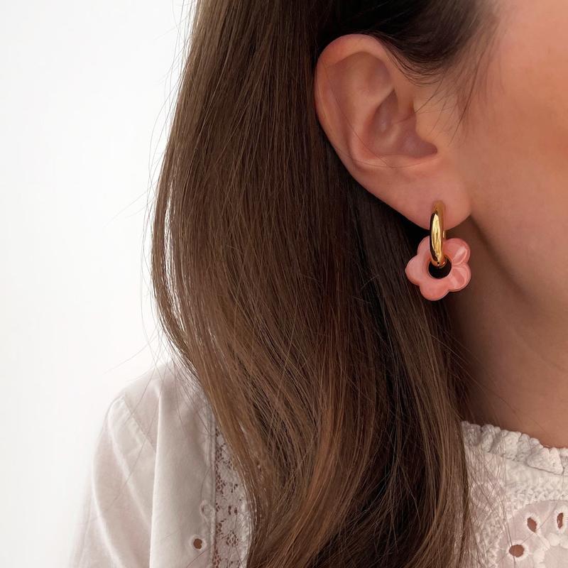 “Flora” steel coral hoop earrings-Instants-Plaisirs-Instants Plaisirs earrings | Jewelry