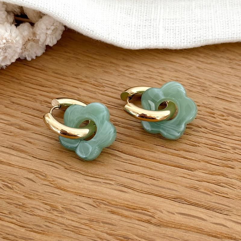 Créoles "Flora" vert sauge acier-Boucles d'oreilles-instants-plaisirs-Instants Plaisirs | Bijoux