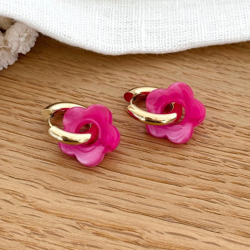 Créoles "Flora" fuchsia acier-Boucles d'oreilles-instants-plaisirs-Instants Plaisirs | Bijoux
