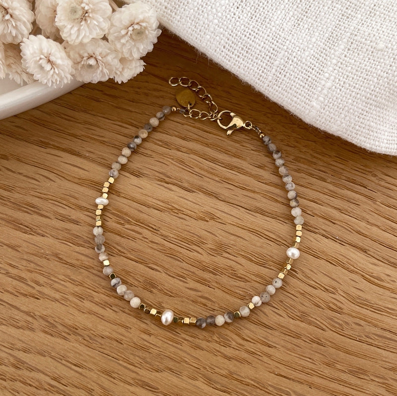 Pulsera de acero y jaspe "Wallis"-Pulseras-Instants Plaisirs • Joyas-Instants Plaisirs | Joyas