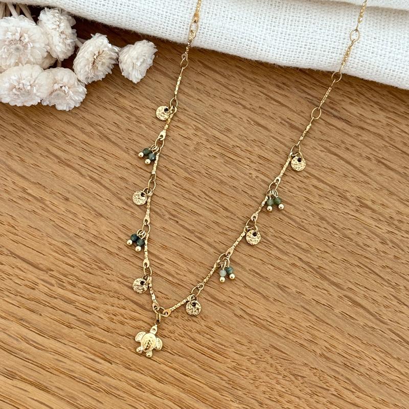 Collier "Tortue" vert acier-Colliers-Instants Plaisirs • Bijoux-Instants Plaisirs | Bijoux