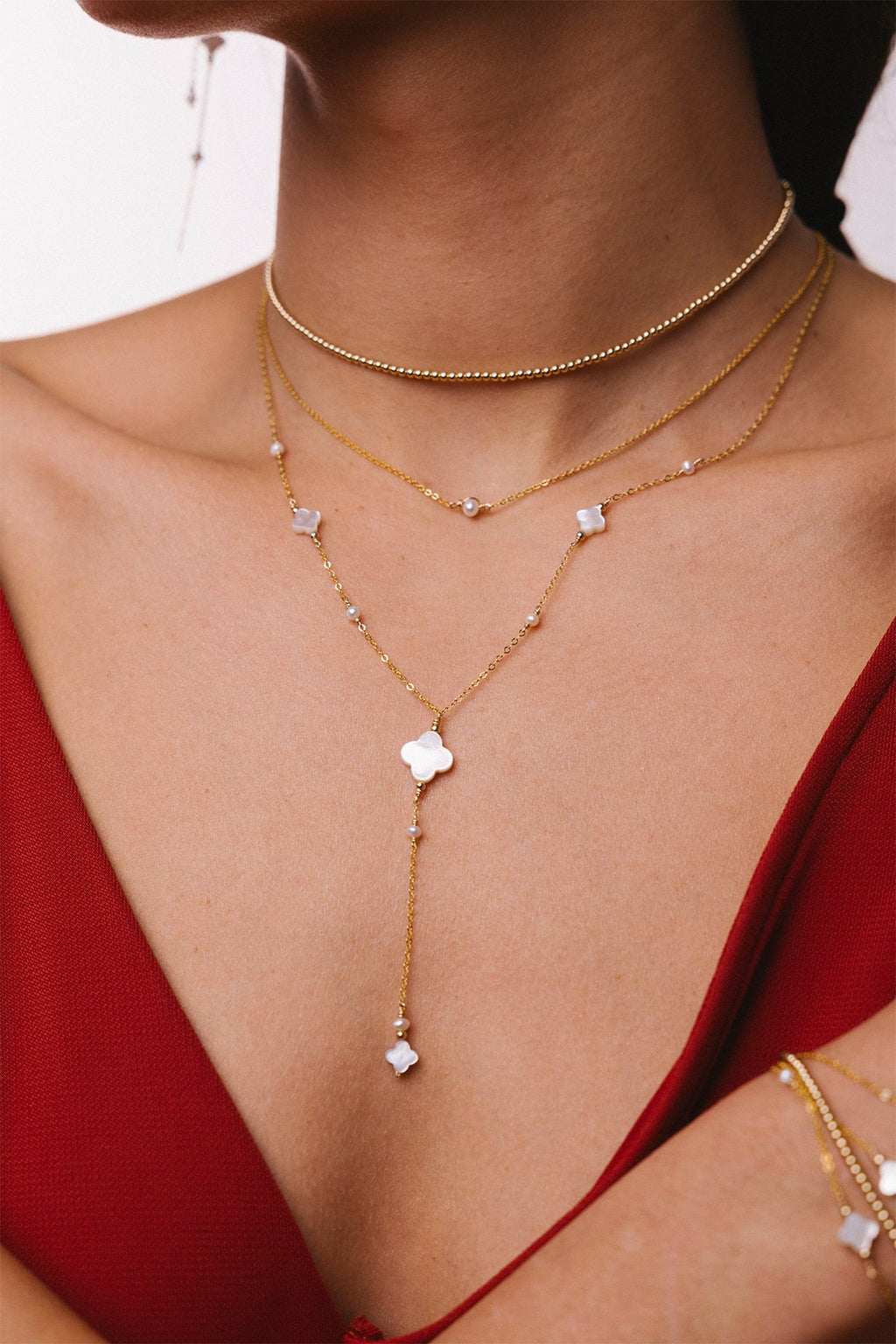 Lange Y-Ketting Swan - Parelmoer