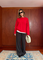 Oversized-Langarmtop Brady - Red