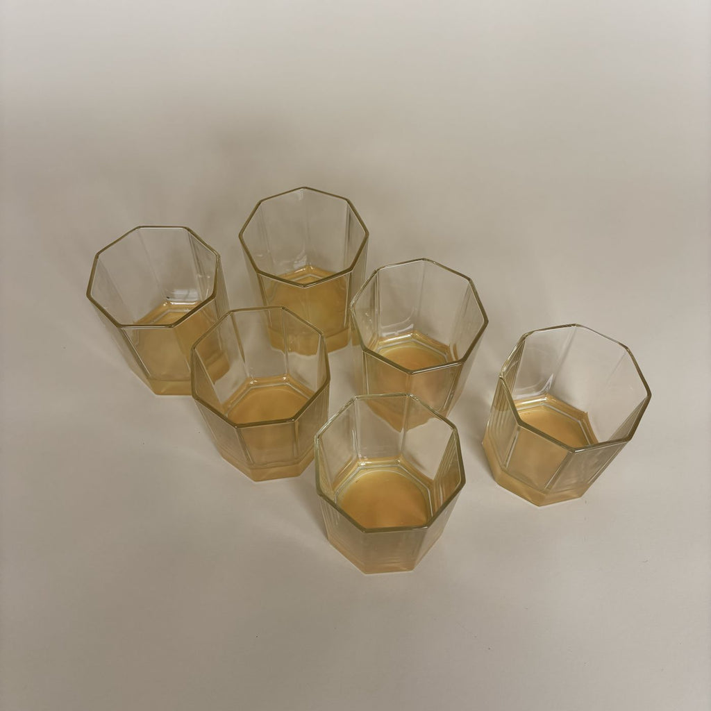 Set of 6 Yellow Faceted Glasses