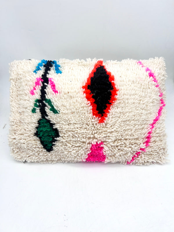 Housse De Coussin Berbère Marocain Écru À Motifs Colorés