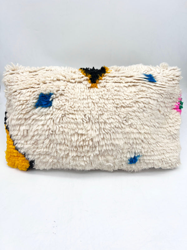Housse De Coussin Berbère Marocain Écru À Motifs Colorés