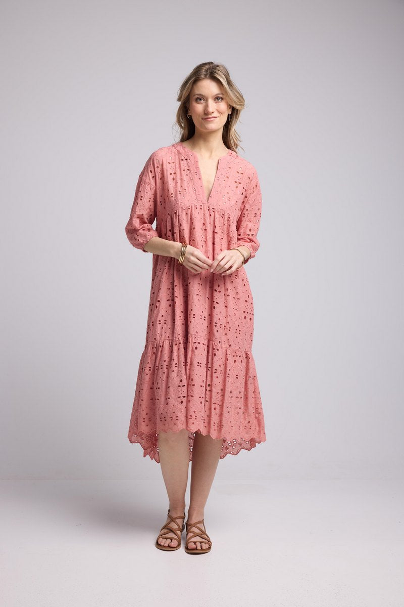 Robe Long Manches Mi-Longues - Rose