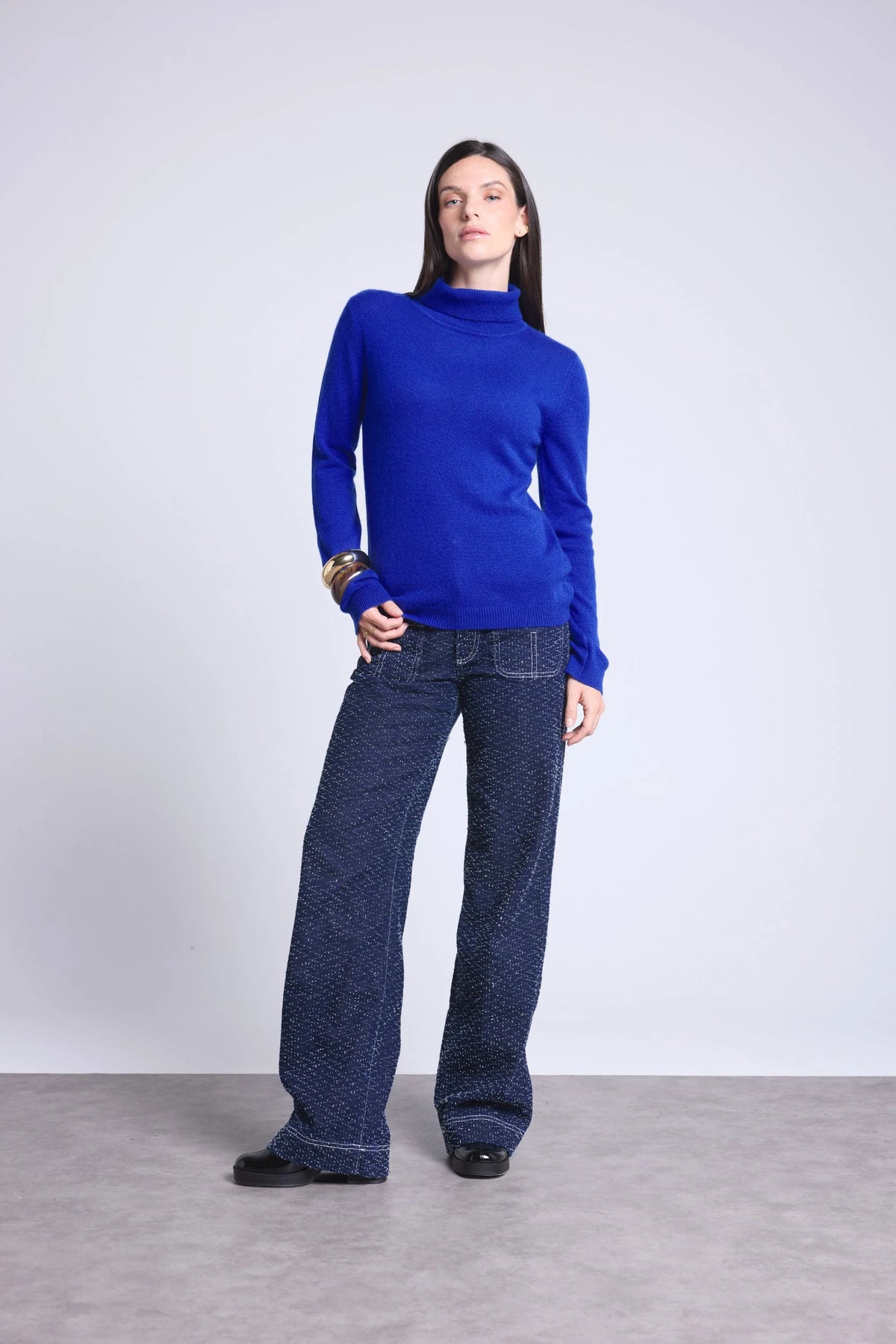 Pull Col Roule Iris - Bleu Roi - Femme - 100% Cachemire