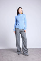Maglione Collo Alto Iris - Celeste - Donna - 100% Cashmere