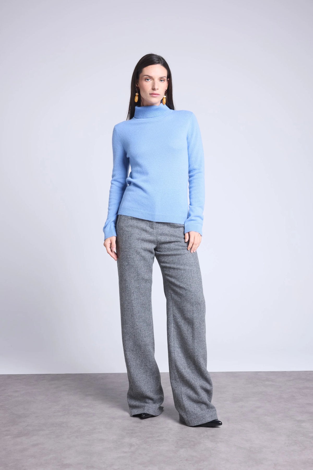 Maglione Collo Alto Iris - Celeste - Donna - 100% Cashmere