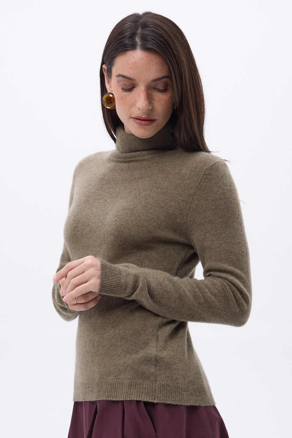 Pull Col Roule Iris - Khaki Chine - Femme - 100% Cachemire