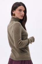 Pull Col Roule Iris - Khaki Chine - Femme - 100% Cachemire