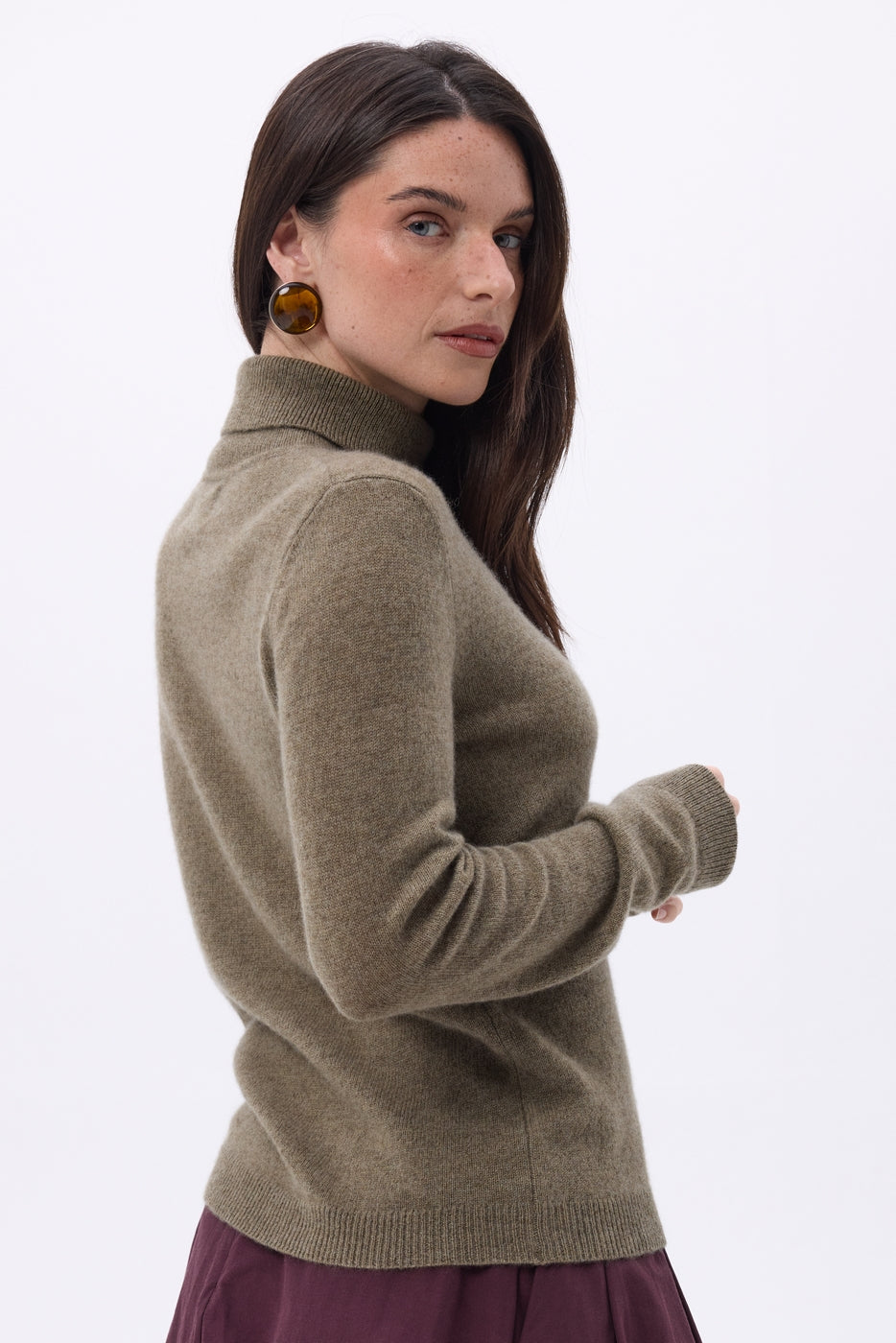 Pull Col Roule Iris - Khaki Chine - Femme - 100% Cachemire