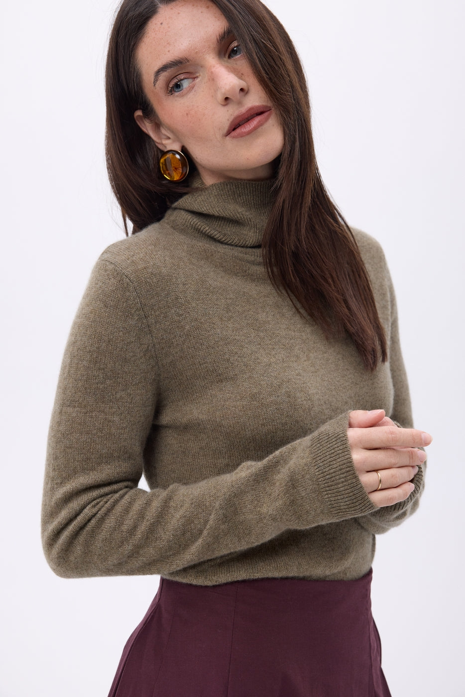 Pull Col Roule Iris - Khaki Chine - Femme - 100% Cachemire