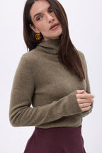 Pull Col Roule Iris - Khaki Chine - Femme - 100% Cachemire