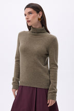 Pull Col Roule Iris - Khaki Chine - Femme - 100% Cachemire