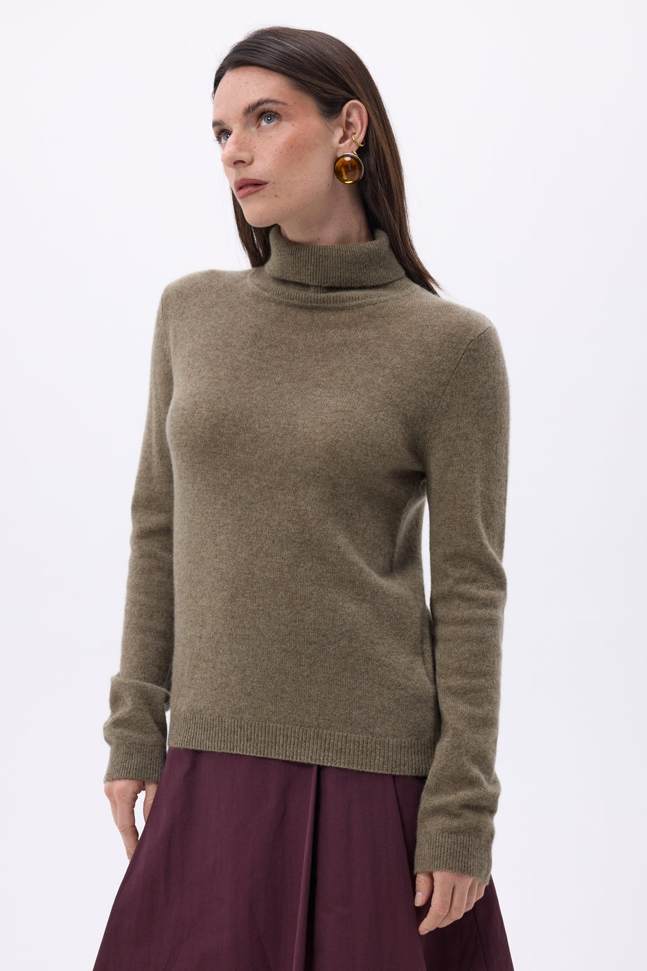 Pull Col Roule Iris - Khaki Chine - Femme - 100% Cachemire
