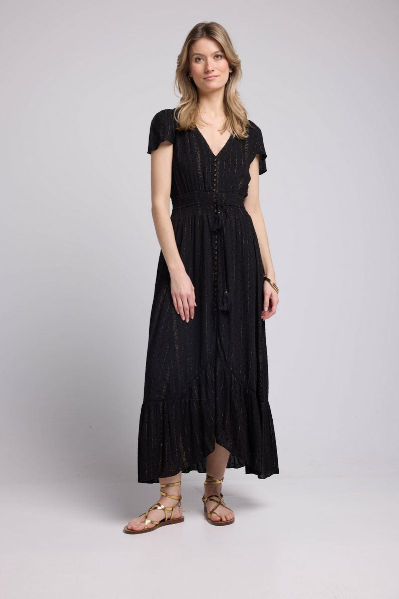 Vestido largo de manga corta - Negro