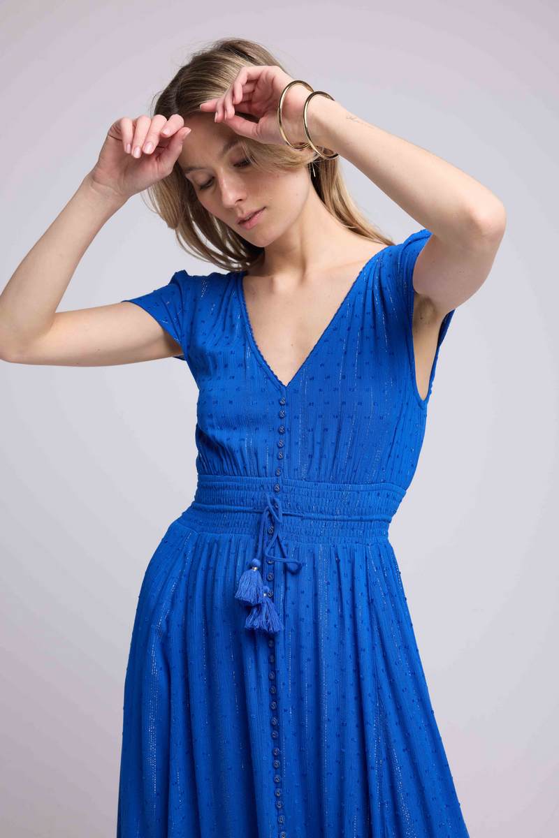 Robe Long Manches Courtes - Bleu
