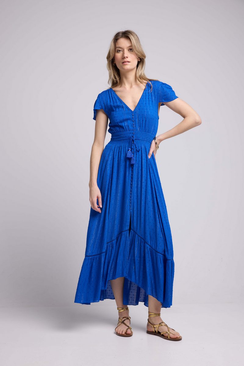 Robe Long Manches Courtes - Bleu