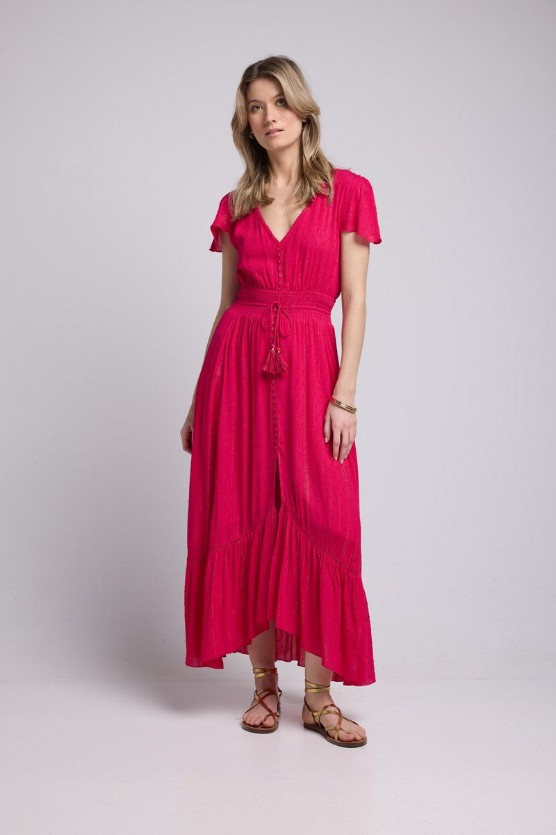 Robe Long Manches Courtes - Rouge