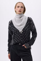 Echarpe Carrée Franges Unisexe Irma En Cachemire - Gris Clair - Femme