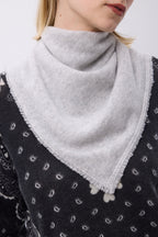 Echarpe Carrée Franges Unisexe Irma En Cachemire - Gris Clair - Femme