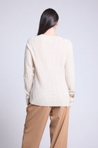 Kabelstickad Tröja Med Rund Hals Isabella - Creme - Dam - 100 % Kashmir