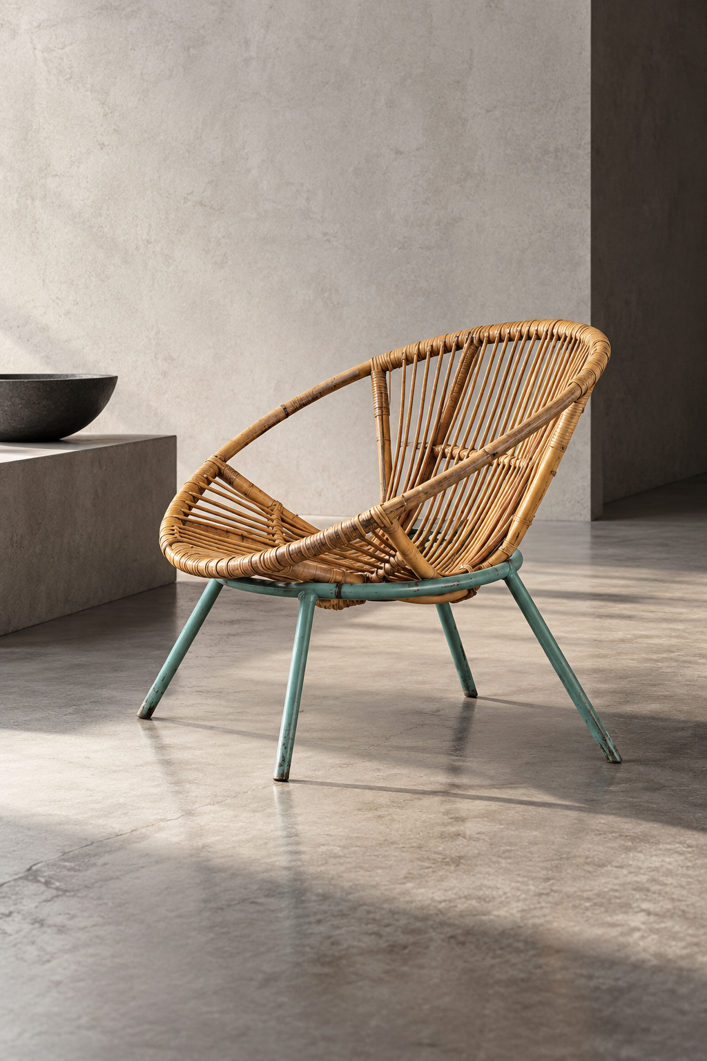 Sillón De Ratán Con Patas De Metal - Verde
