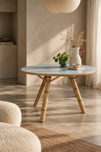 Driepotige Salontafel – Rotan & Bamboe – Eivormig Blad Hemelsblauw - Blauw