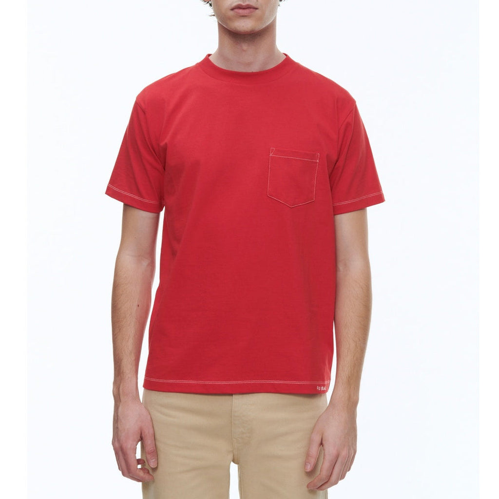 Embroidered Organic Cotton Jersey T-Shirt - Red - Fursac Embroidery