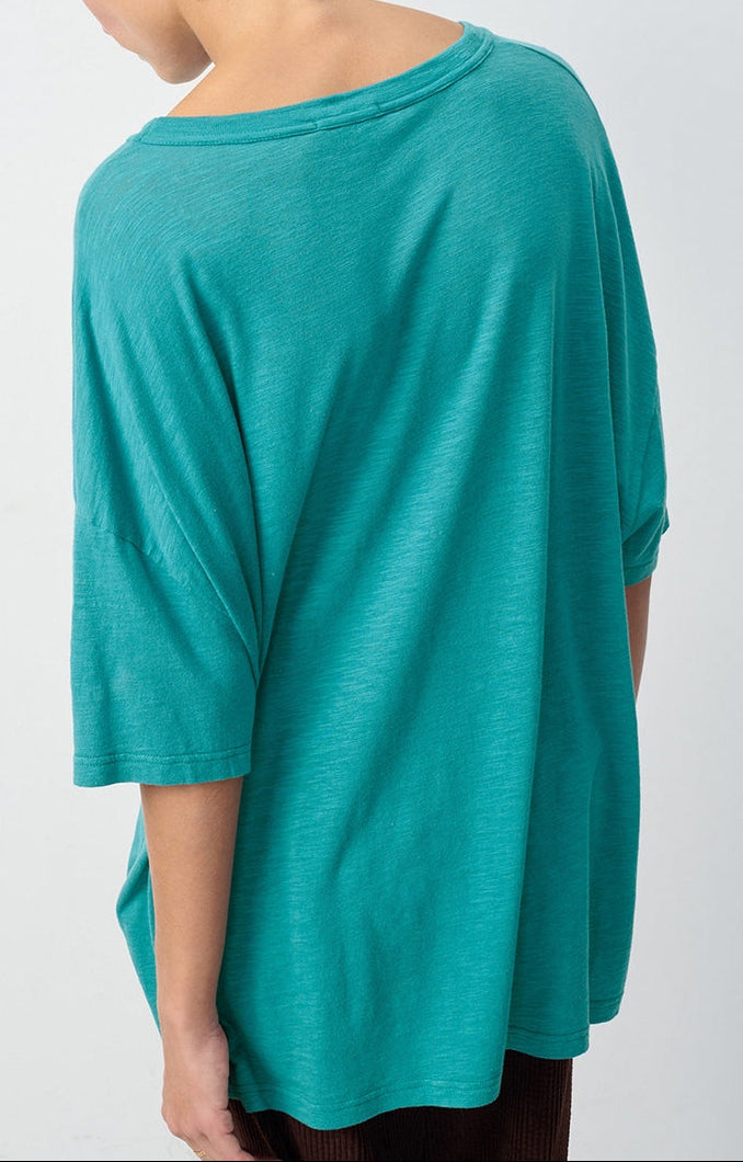 T-Shirt Ample Col Rond - Emeraude Chine - Femme