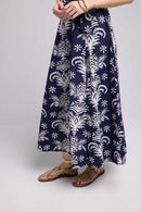 Vestido largo de manga corta - Azul Marino Blanco