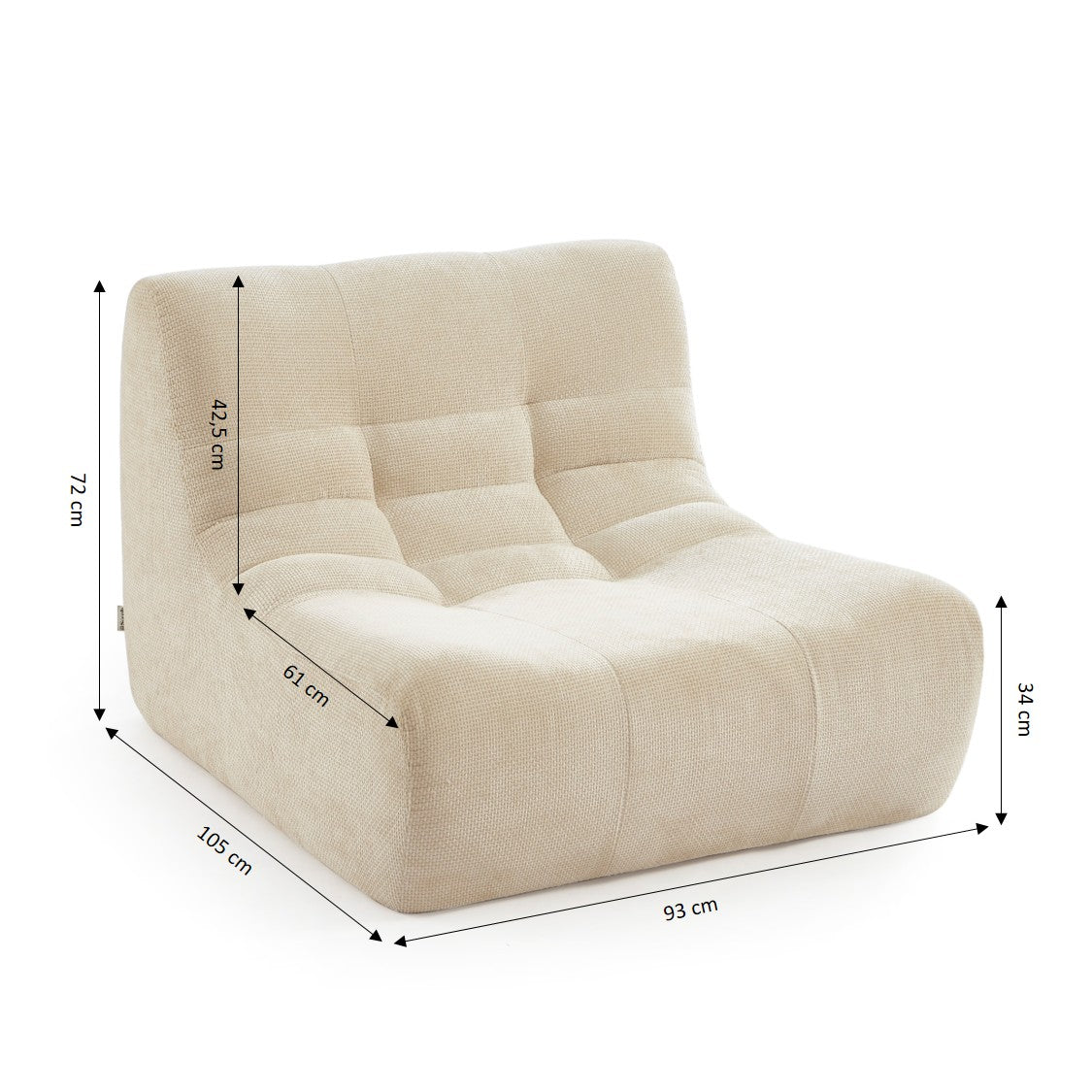 Janis - Sillón Modular 1 Plaza - Tela Chenilla - Crudo
