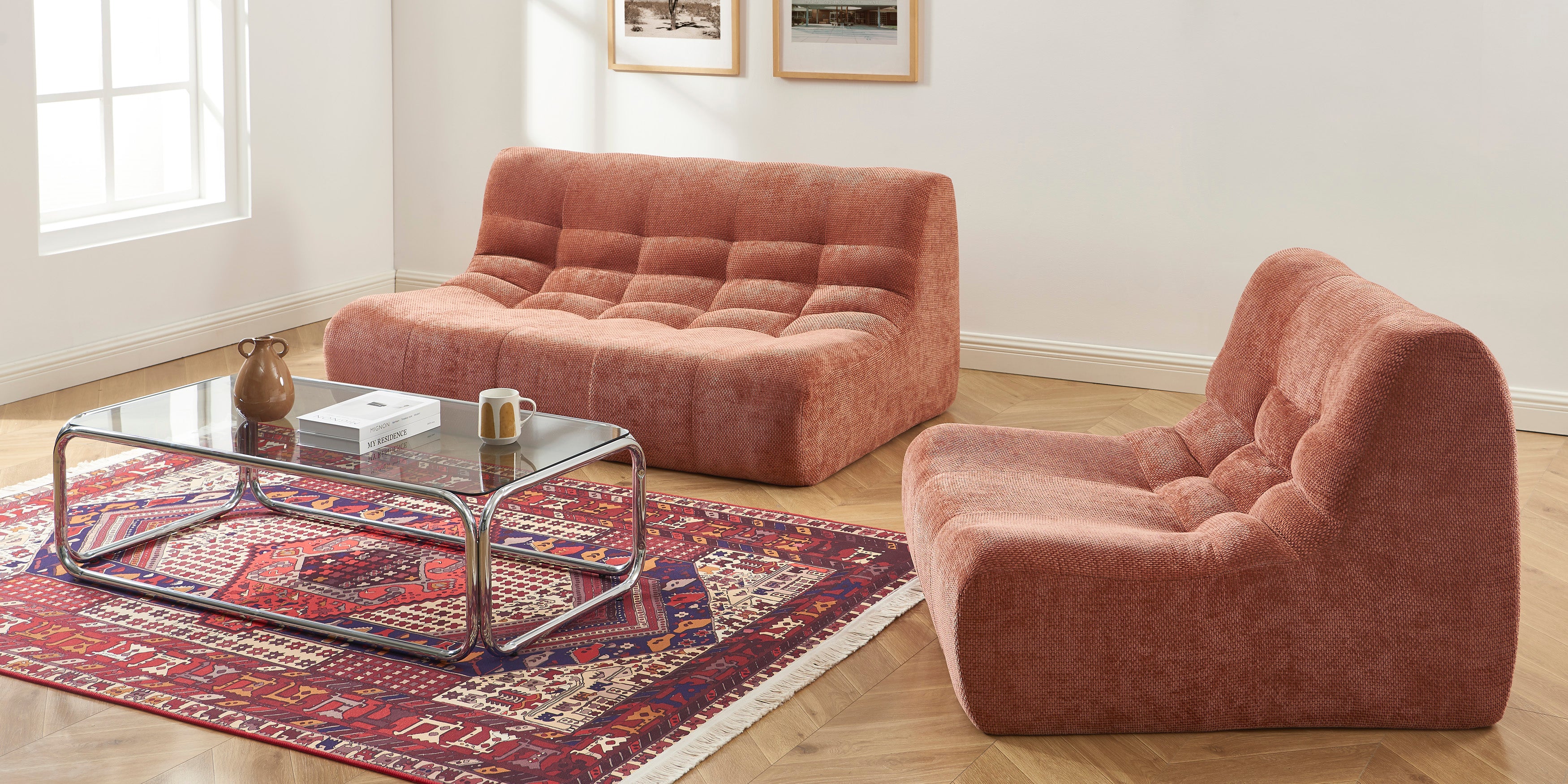 Janis - Modular 1 Seater Chair - Chenille Fabric - Terracotta