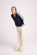 Pull Col V Bandes Arc En Ciel Manches Java - Bleu Marine - Femme