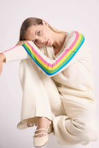 Pull Col V Bandes Arc En Ciel Manches Java - Blanc - Femme