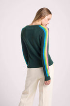 Java Rainbow Stripe Sleeve V-Neck Jumper - Bottle Green