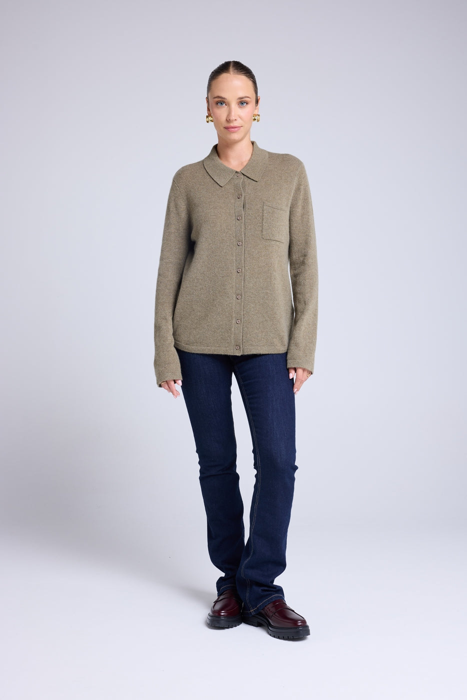 Damen-Bluse mit Knopfleiste Johanna - Khakigrün