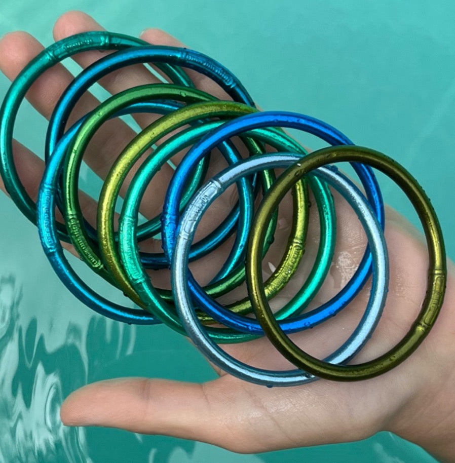 Buddhist Mantra Bangle Glacier Blue