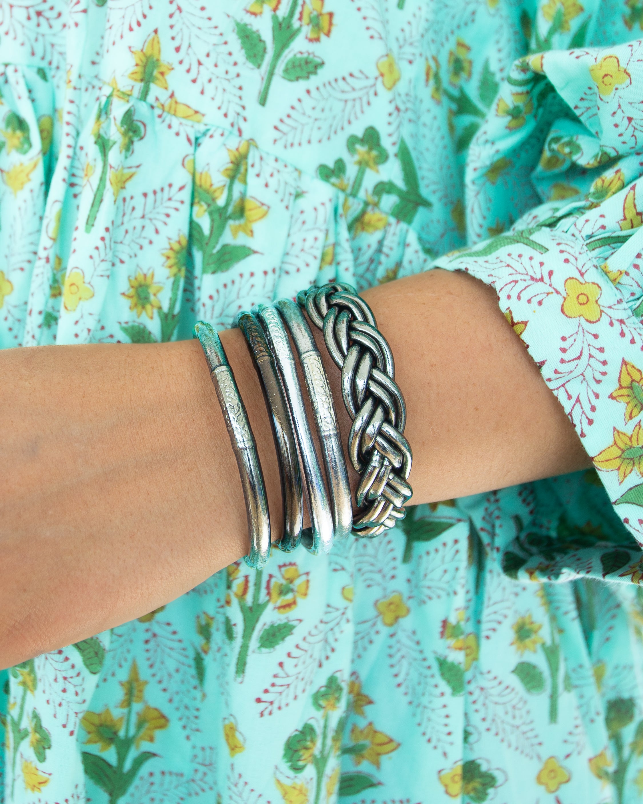 Buddhist Mantra Bangle Dark Silver