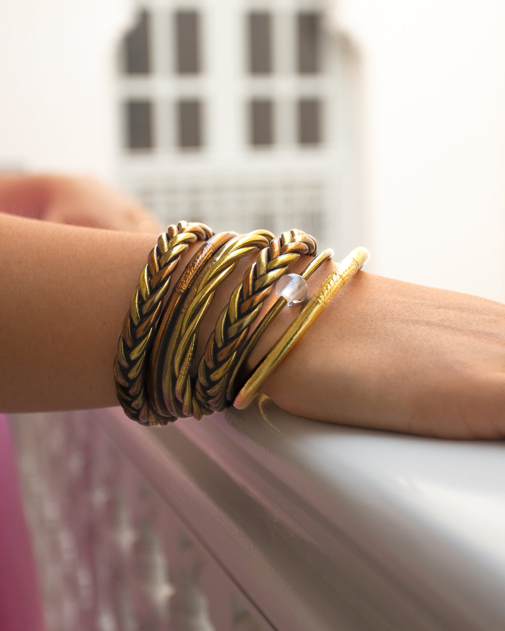Buddhist Mantra Bangle Light Gold