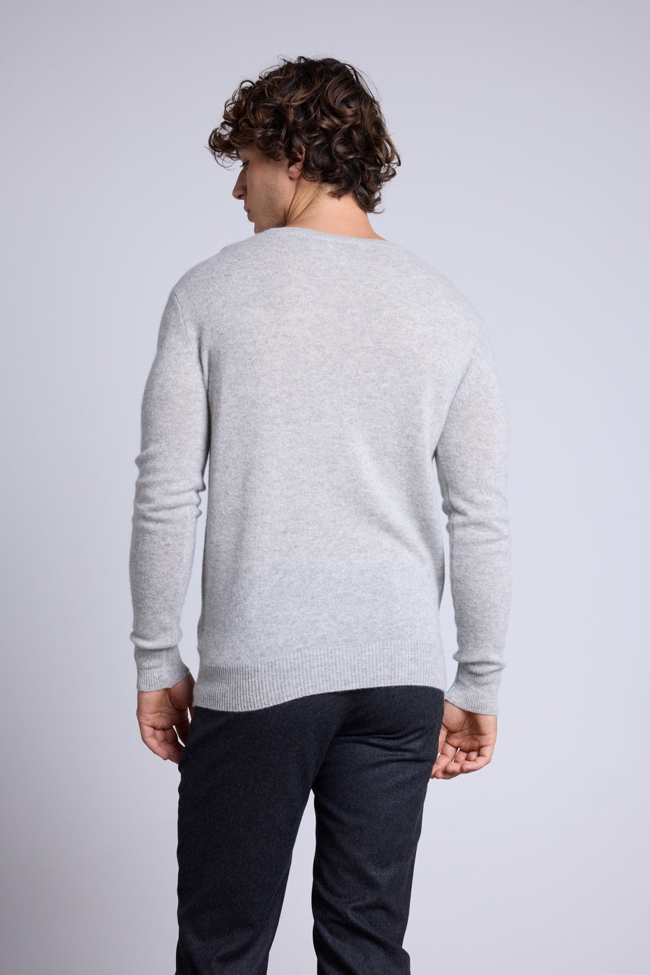 Rundhalset sweater Josh - Lysegrå - Herre - 100% kashmir