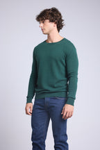 Josh Strikbluse med Rund Hals - Flaskegrøn - Herre - 100% Kashmir