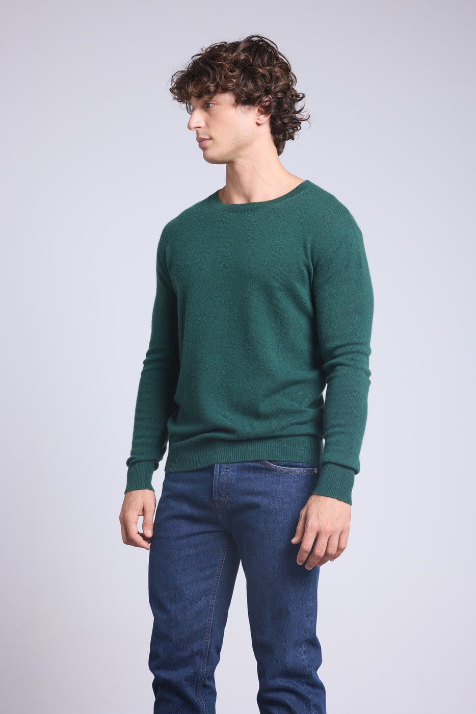 Josh Strikbluse med Rund Hals - Flaskegrøn - Herre - 100% Kashmir
