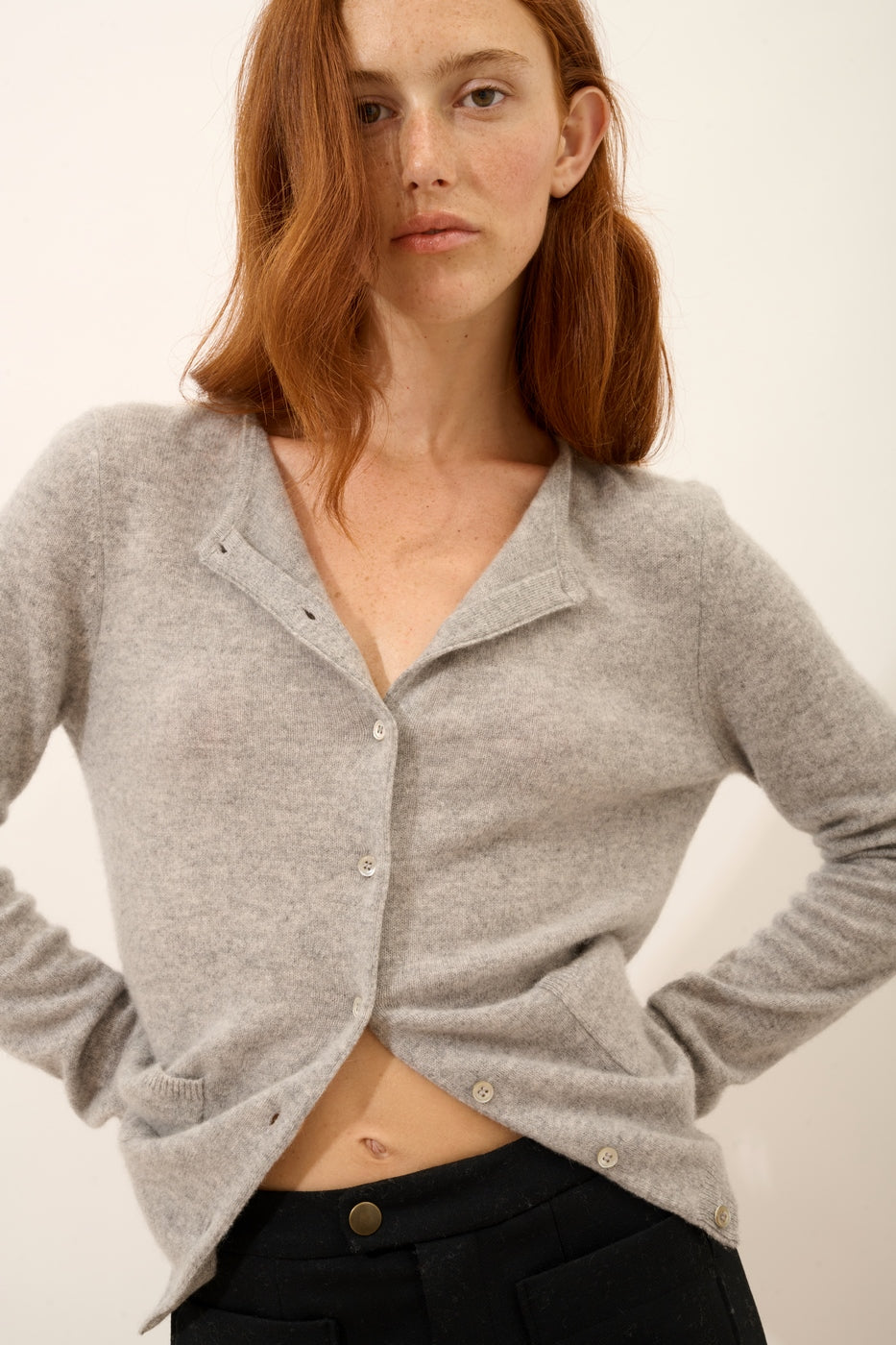 Just Cashmere - Cardigan Med Rund Hals - Katharine - Nuage Chiné