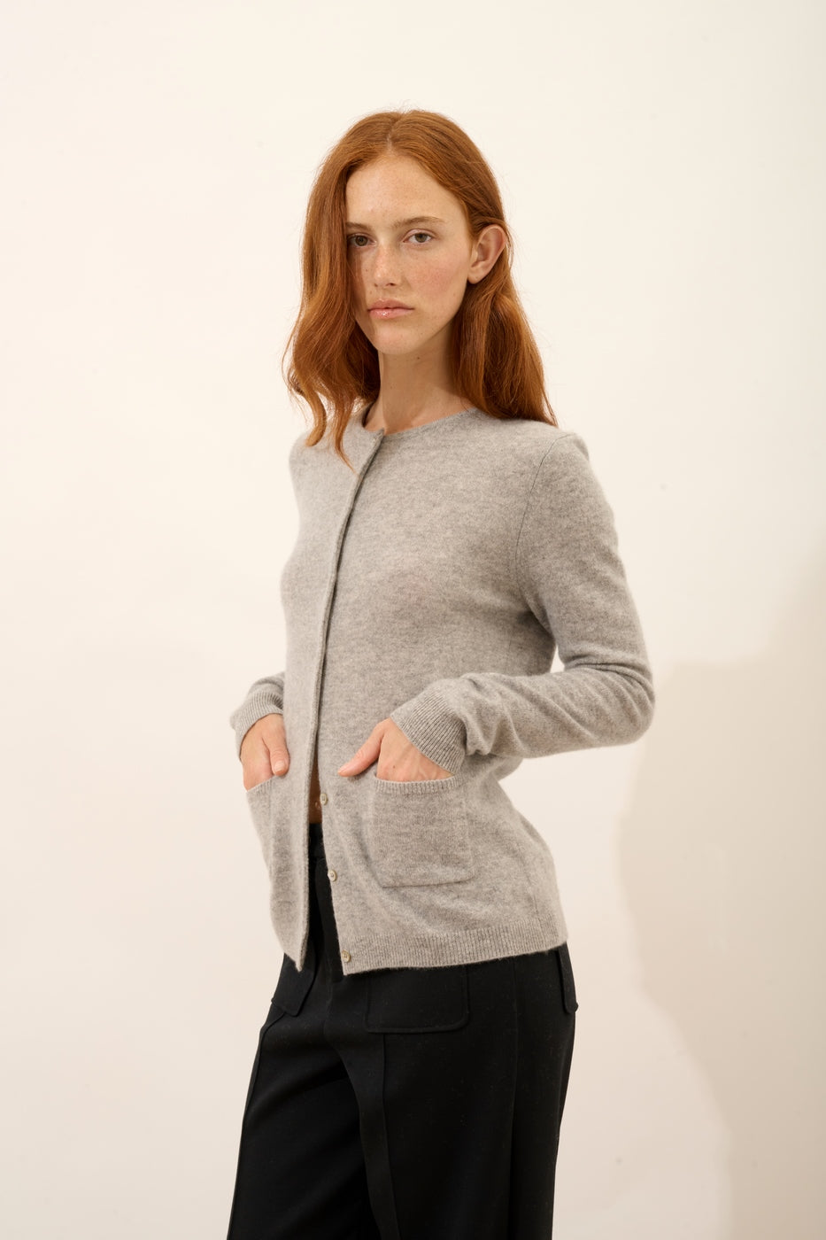 Just Cashmere - Cardigan Med Rund Hals - Katharine - Nuage Chiné